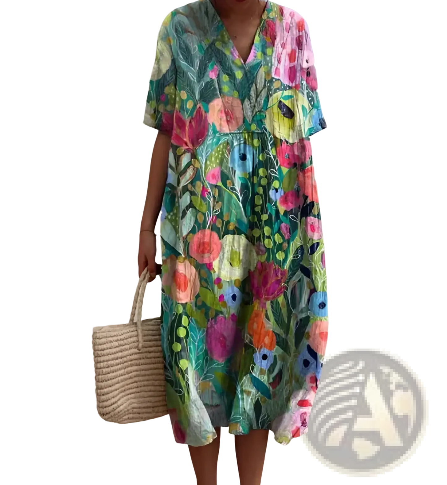 Vibrant Floral V-neck Short Sleeve Maxi Dress