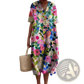 Vibrant Floral V-neck Short Sleeve Maxi Dress