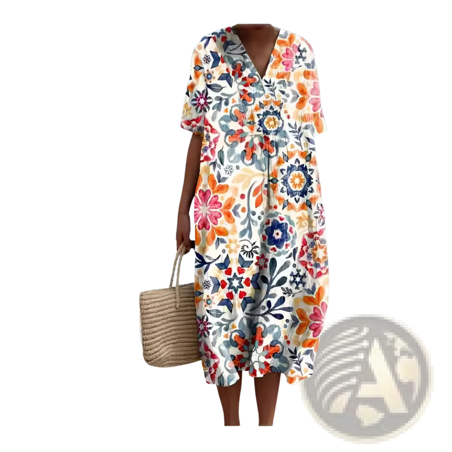 Vibrant Floral V-neck Short Sleeve Maxi Dress