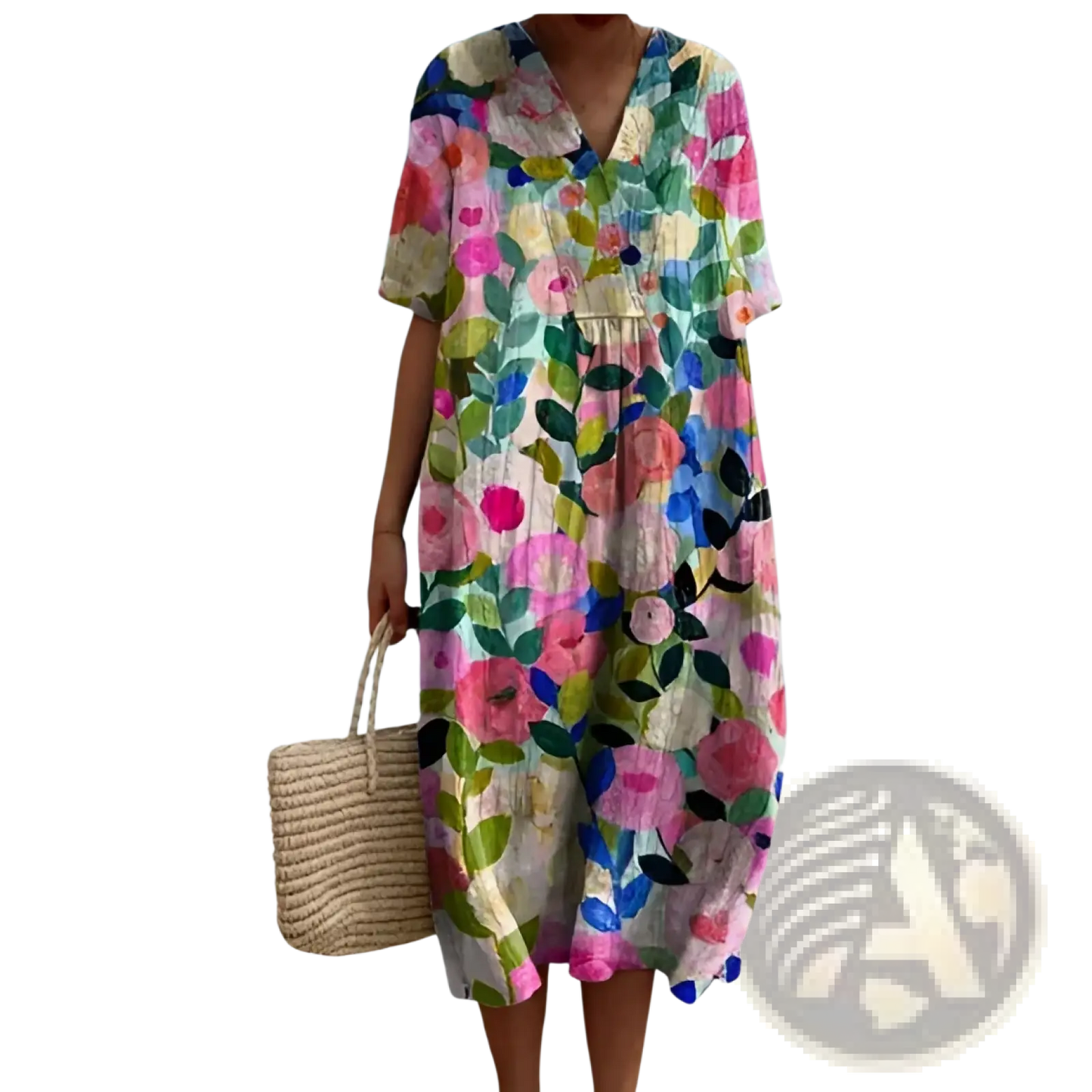 Vibrant Floral V-neck Short Sleeve Maxi Dress