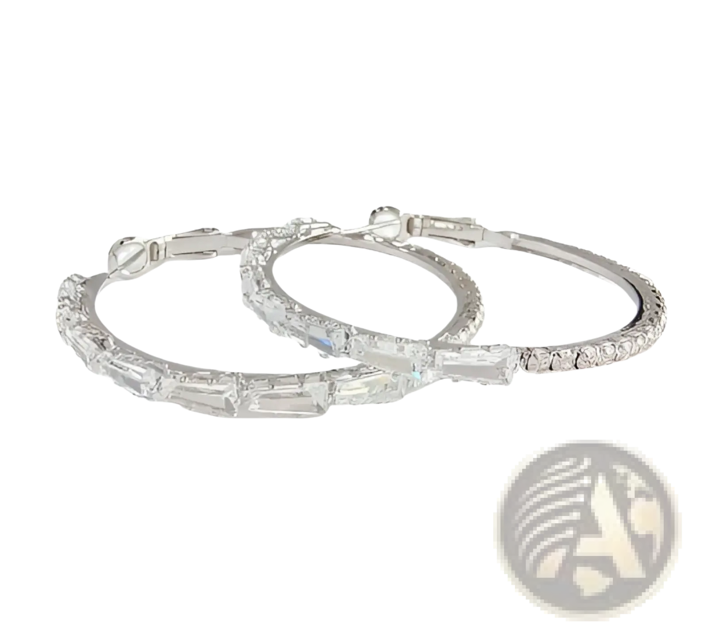 Vintage Baguette Zircon Silver Hoop Earrings