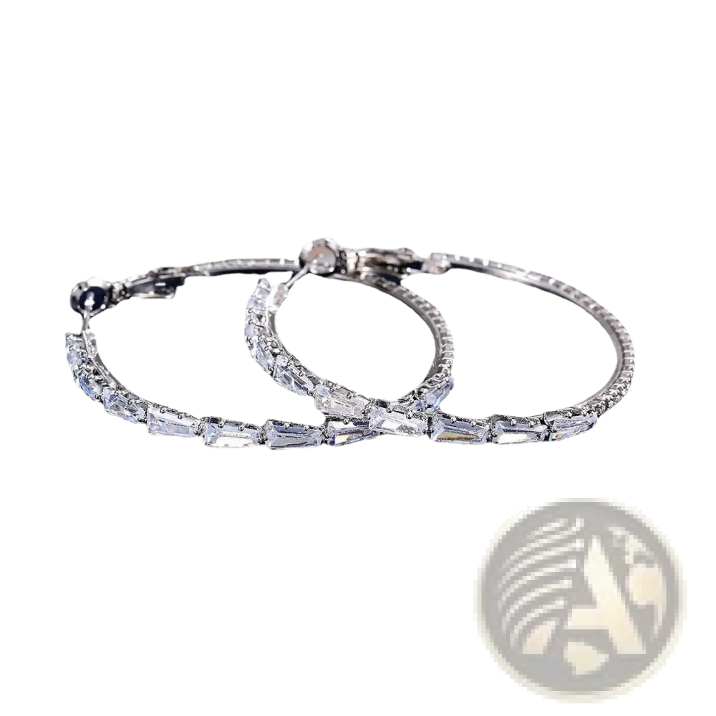 Vintage Baguette Zircon Silver Hoop Earrings