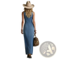 Vintage Button Front Sleeveless Denim Maxi Dress