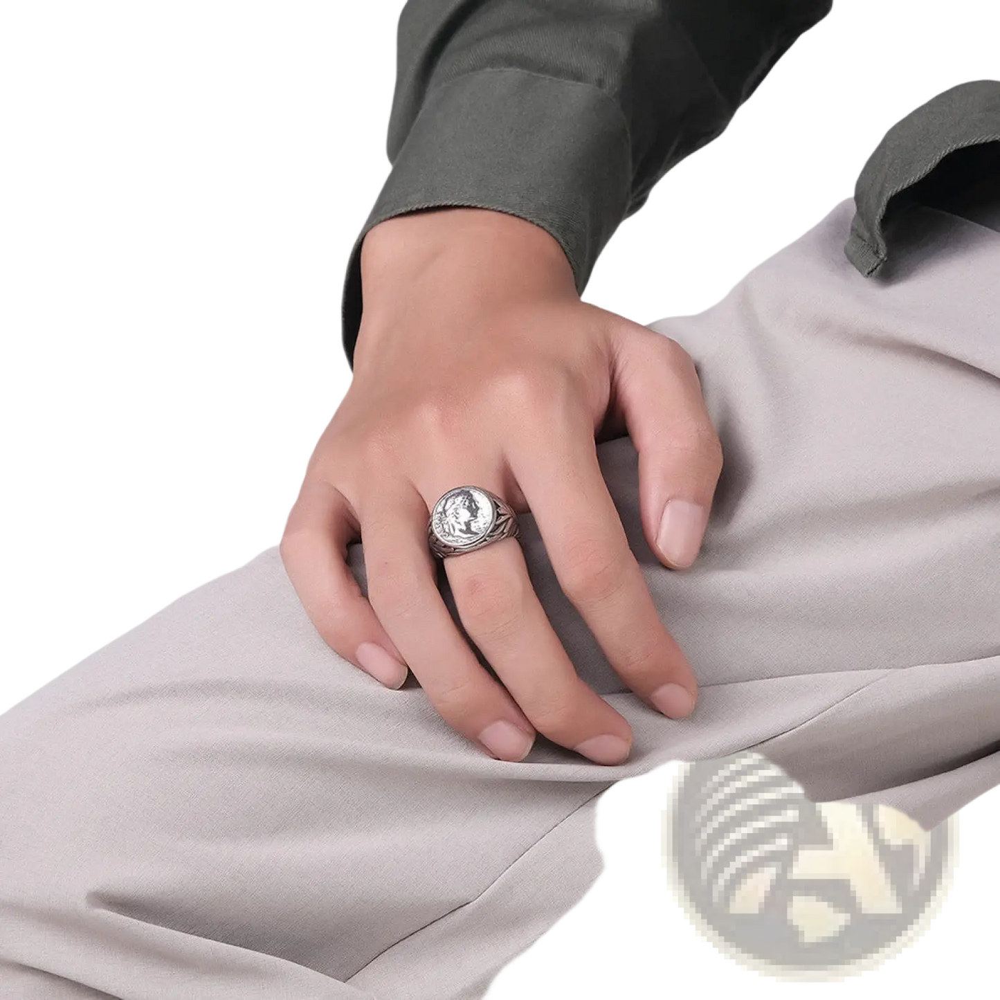 Vintage Caesar Portrait Stainless Steel Signet Ring