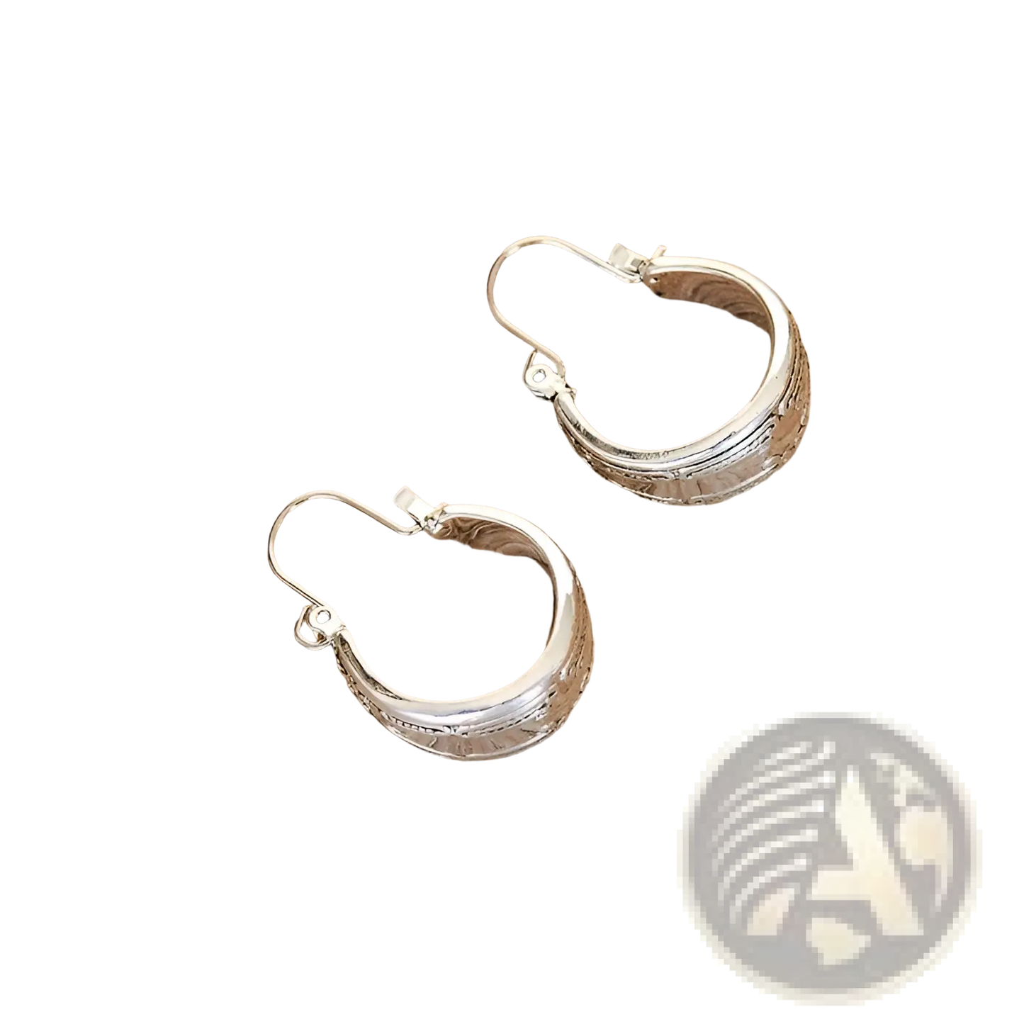 Vintage Engraved Silver Alloy Hoop Earrings