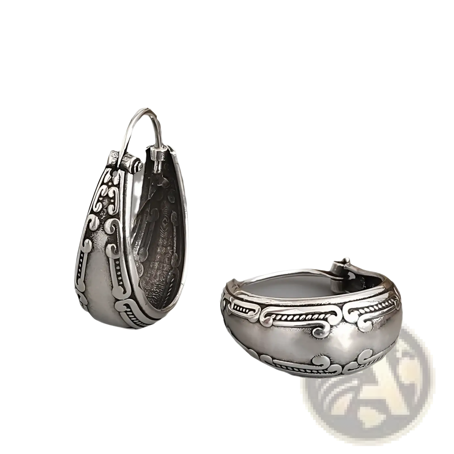 Vintage Engraved Silver Alloy Hoop Earrings