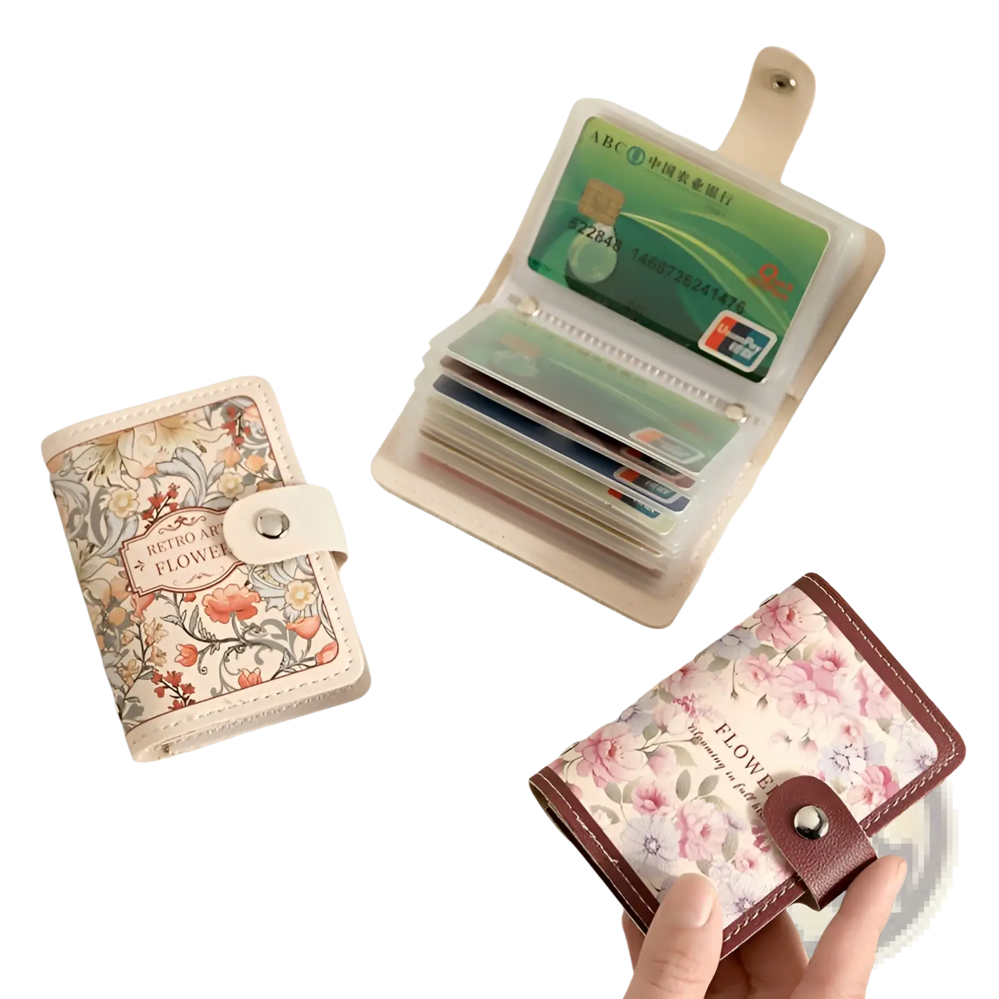 Vintage Floral Leather Card Holder Wallet