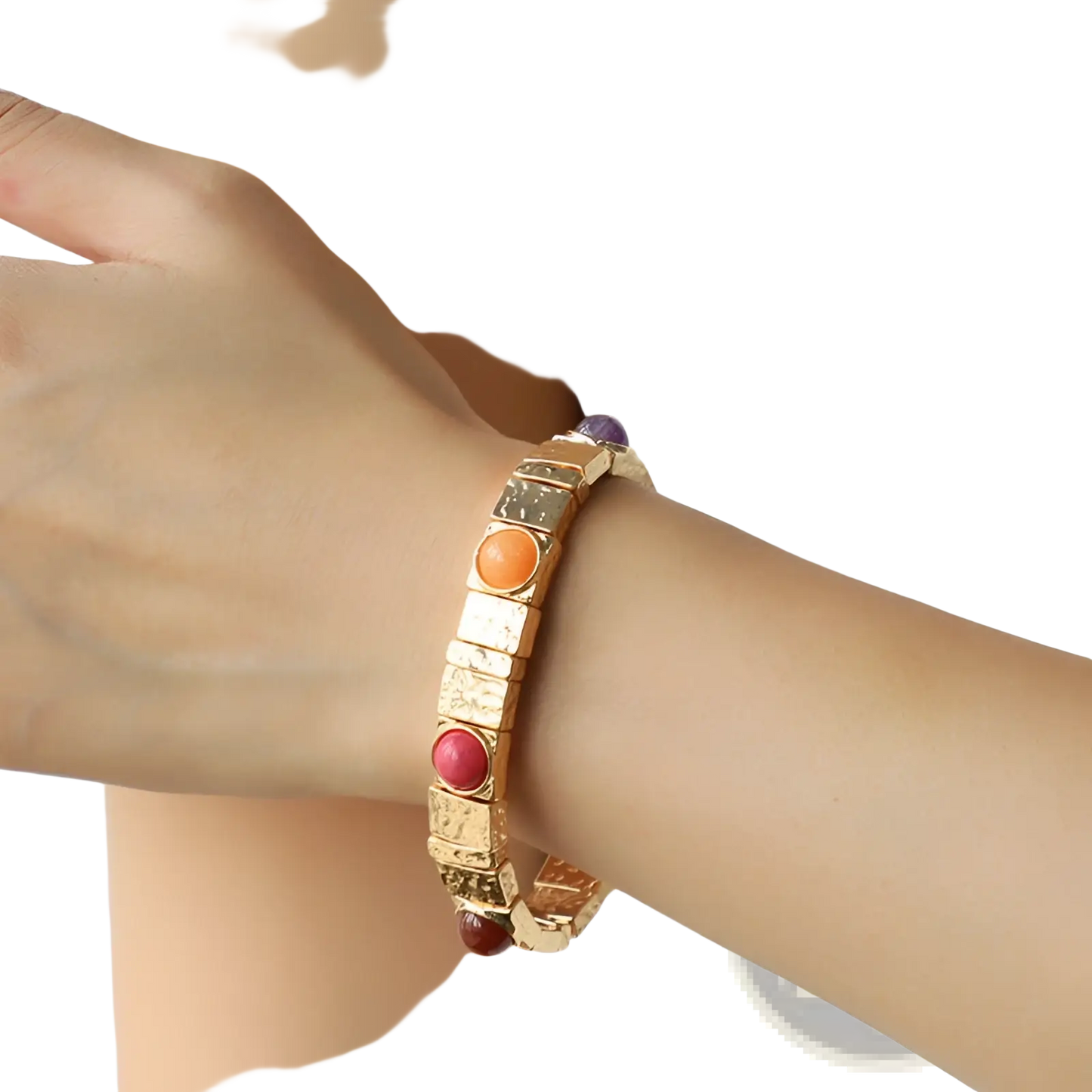 Vintage Hammered Gold Bangle with Multi Gemstone Accents