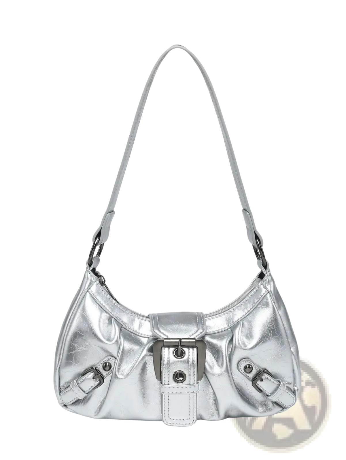 Vintage Leather Shoulder Bag with Buckle Details