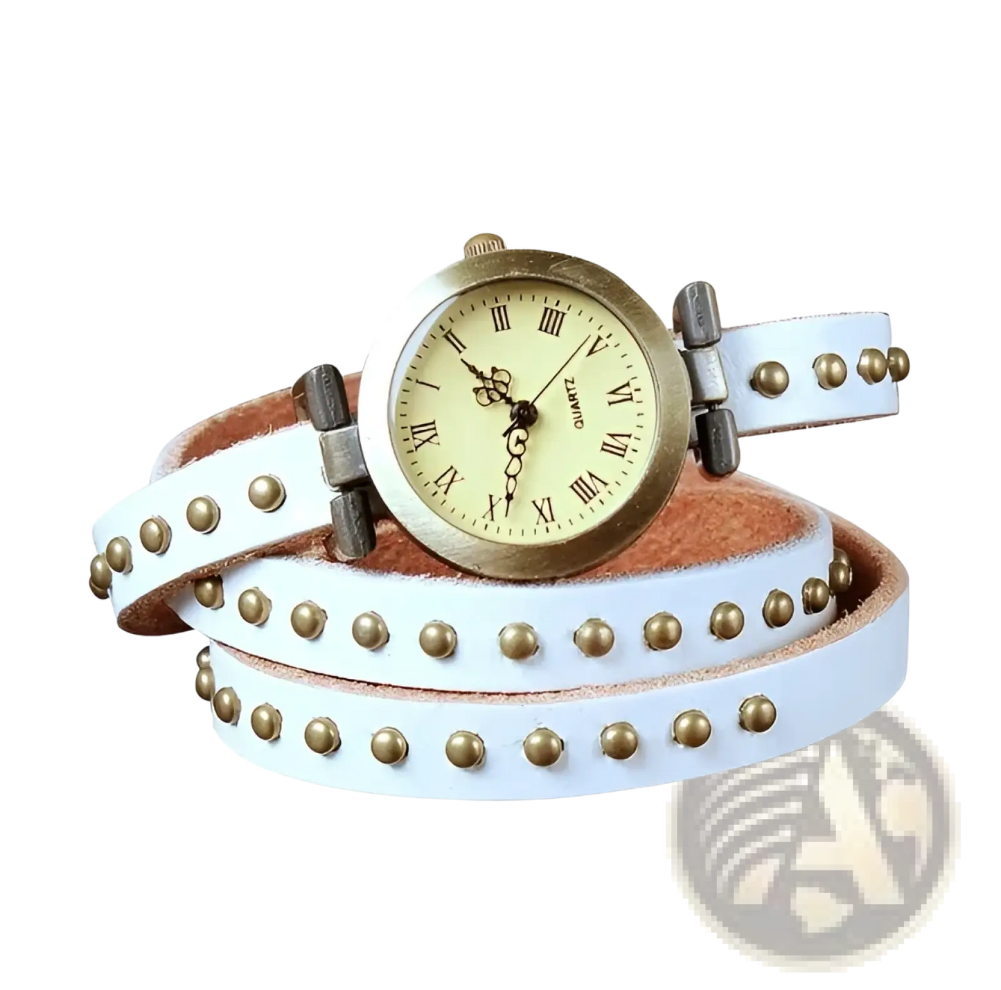 Vintage Leather Studded Wrap Watch Bracelet