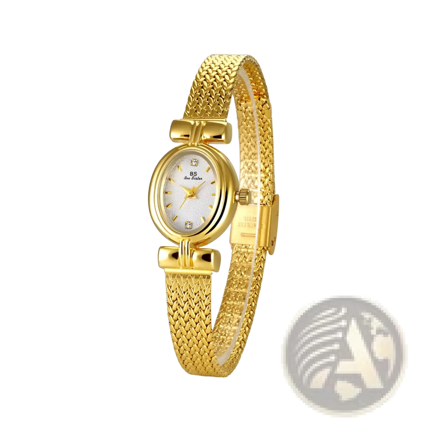 Vintage Mesh Bracelet Watch with Diamond Accents