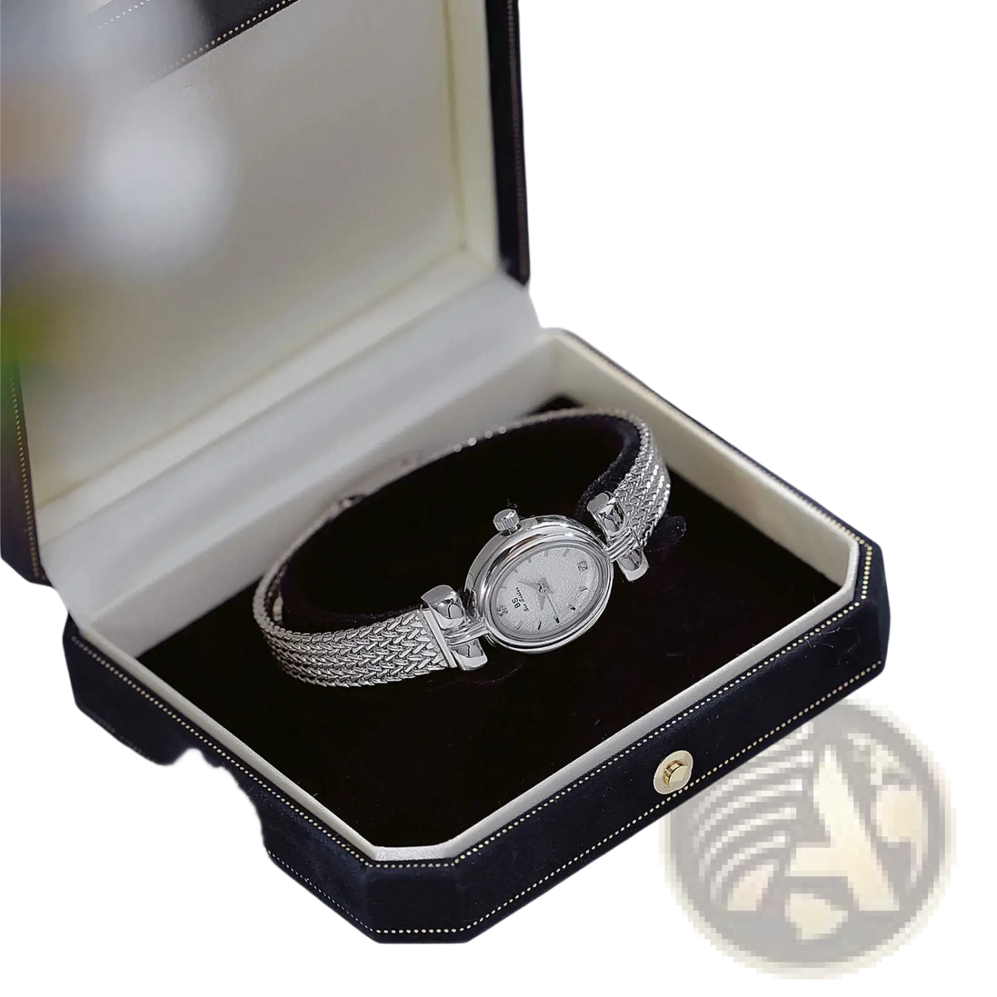 Vintage Mesh Bracelet Watch with Diamond Accents