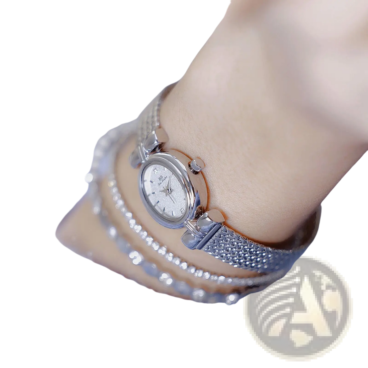 Vintage Mesh Bracelet Watch with Diamond Accents