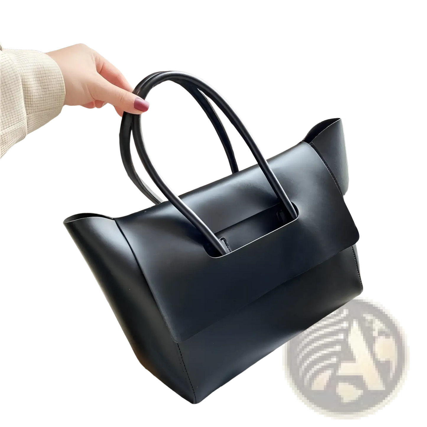 Vintage Structured Leather Tote Bag with Top Handles