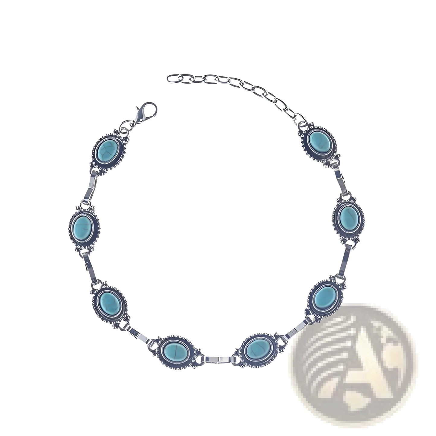 Vintage Turquoise Silver Ornate Boho Anklet