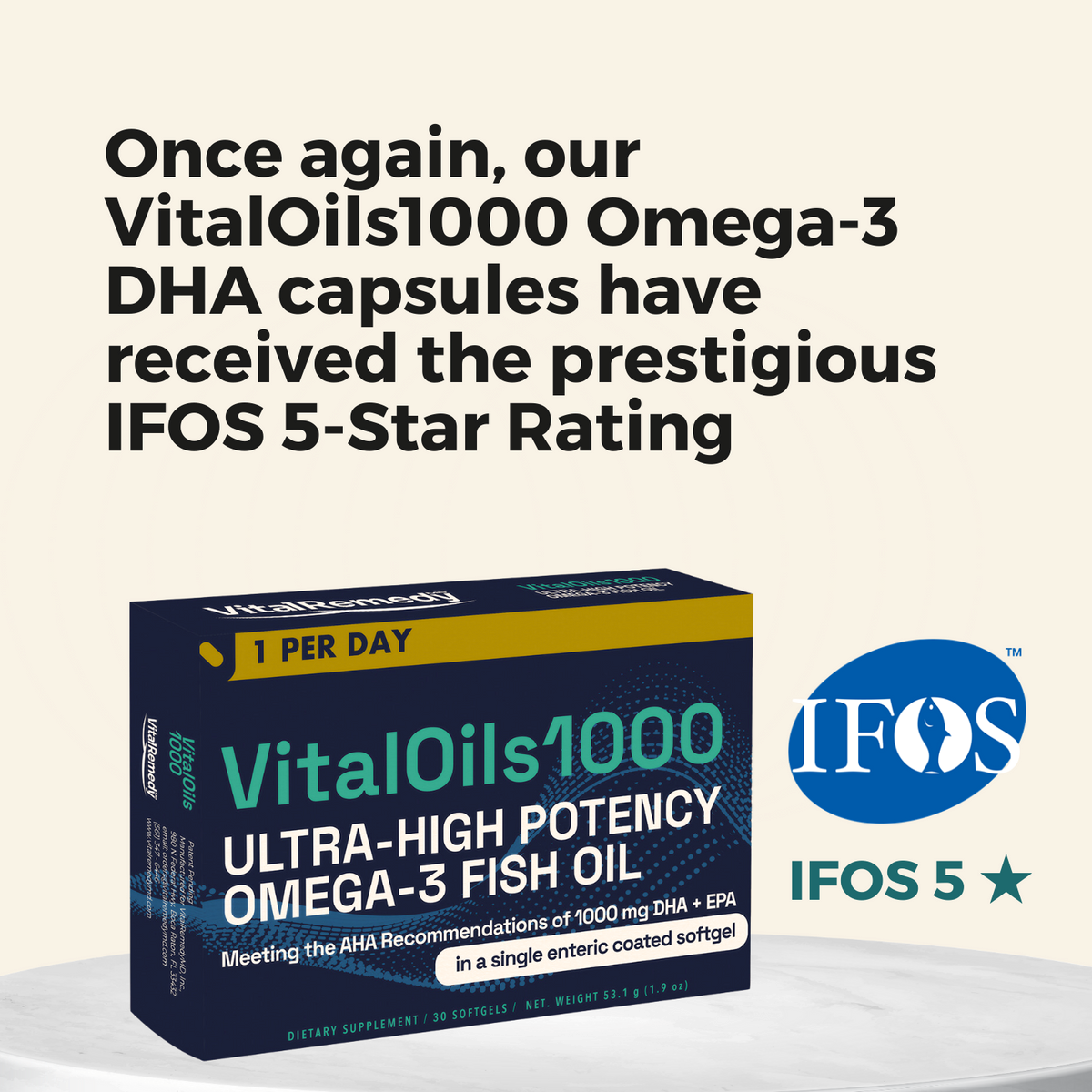 Vital Remedy MD VitalOils1000 Omega-3 Supplement DHA & EPA - 30 capsules