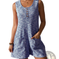 Waffle Knit Button Front Sleeveless Pocket Jumpsuit