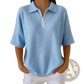 Waffle Knit Half Zip Short Sleeve Polo Shirt