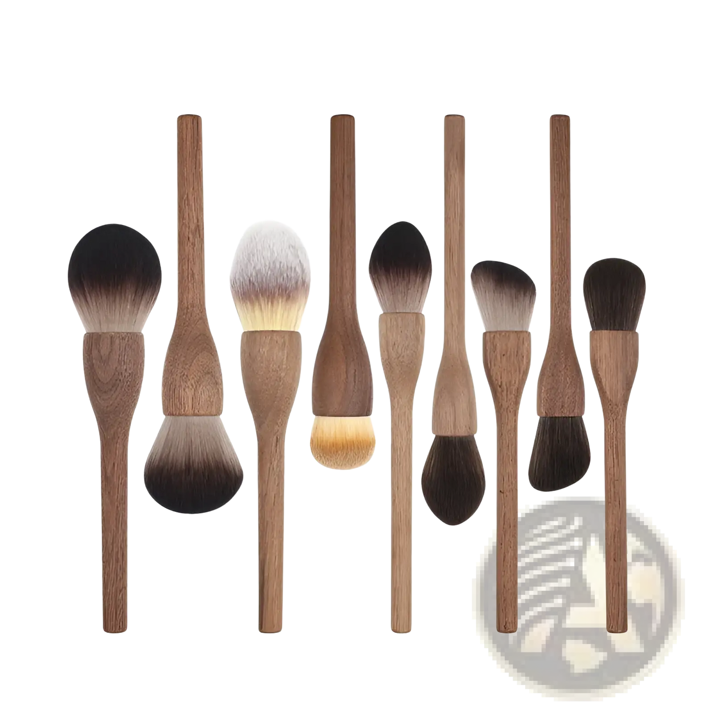 Walnut Wood Makeup Brush Set with Soft Fiber Bristles