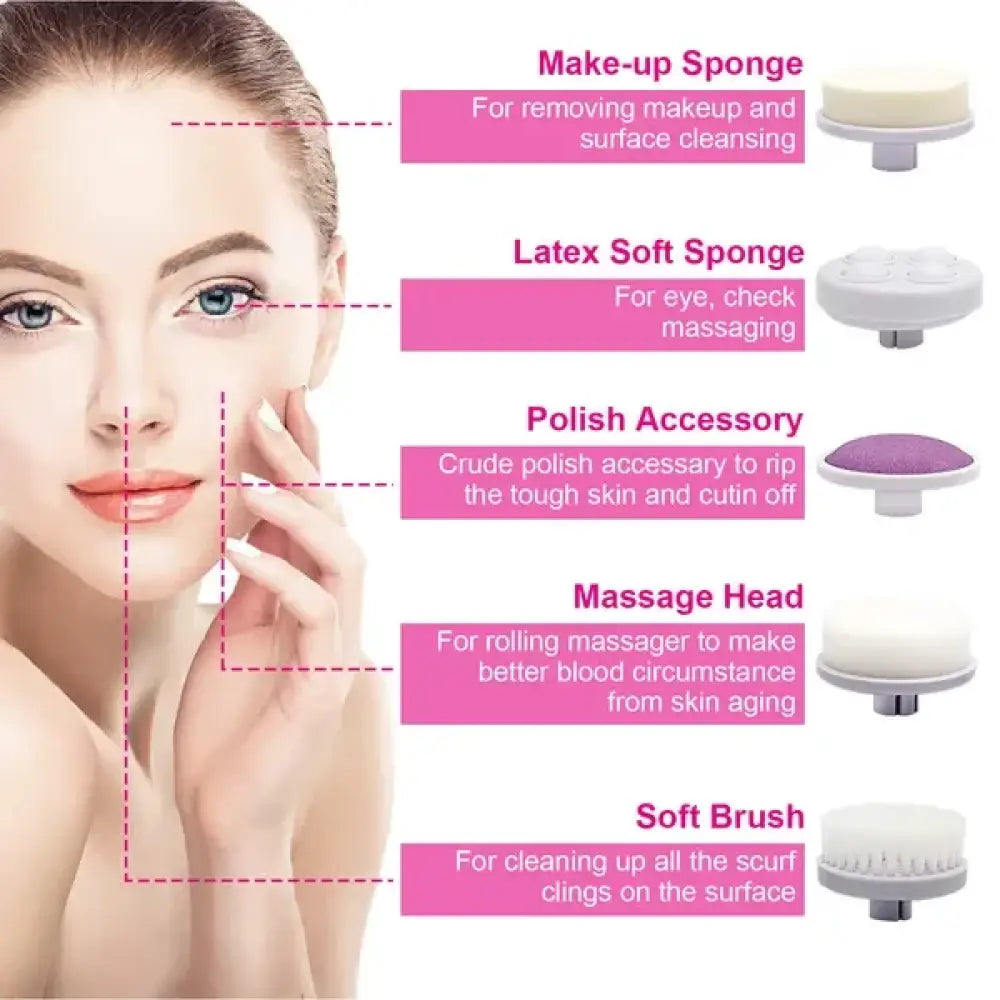 5-in-1 Waterproof Electric Facial Cleansing Spin Brush