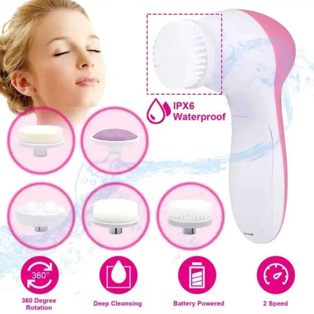 5-in-1 Waterproof Electric Facial Cleansing Spin Brush