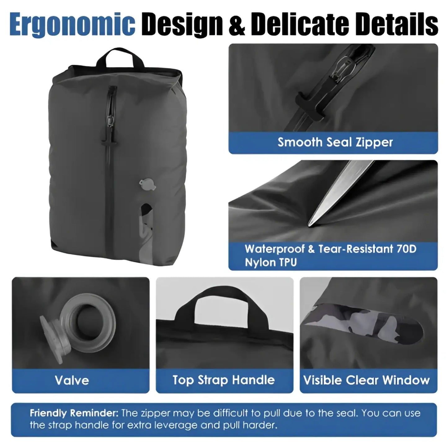 Waterproof Vacuum Compression Travel Backpack with Built-in Pump