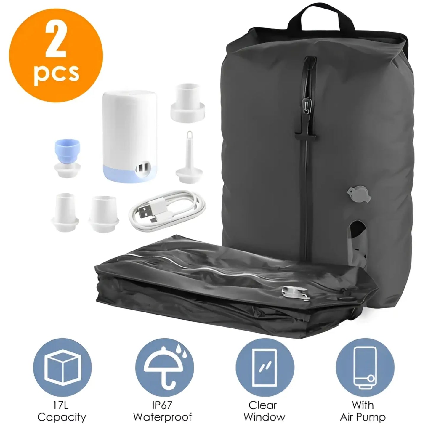 Waterproof Vacuum Compression Travel Backpack with Built-in Pump