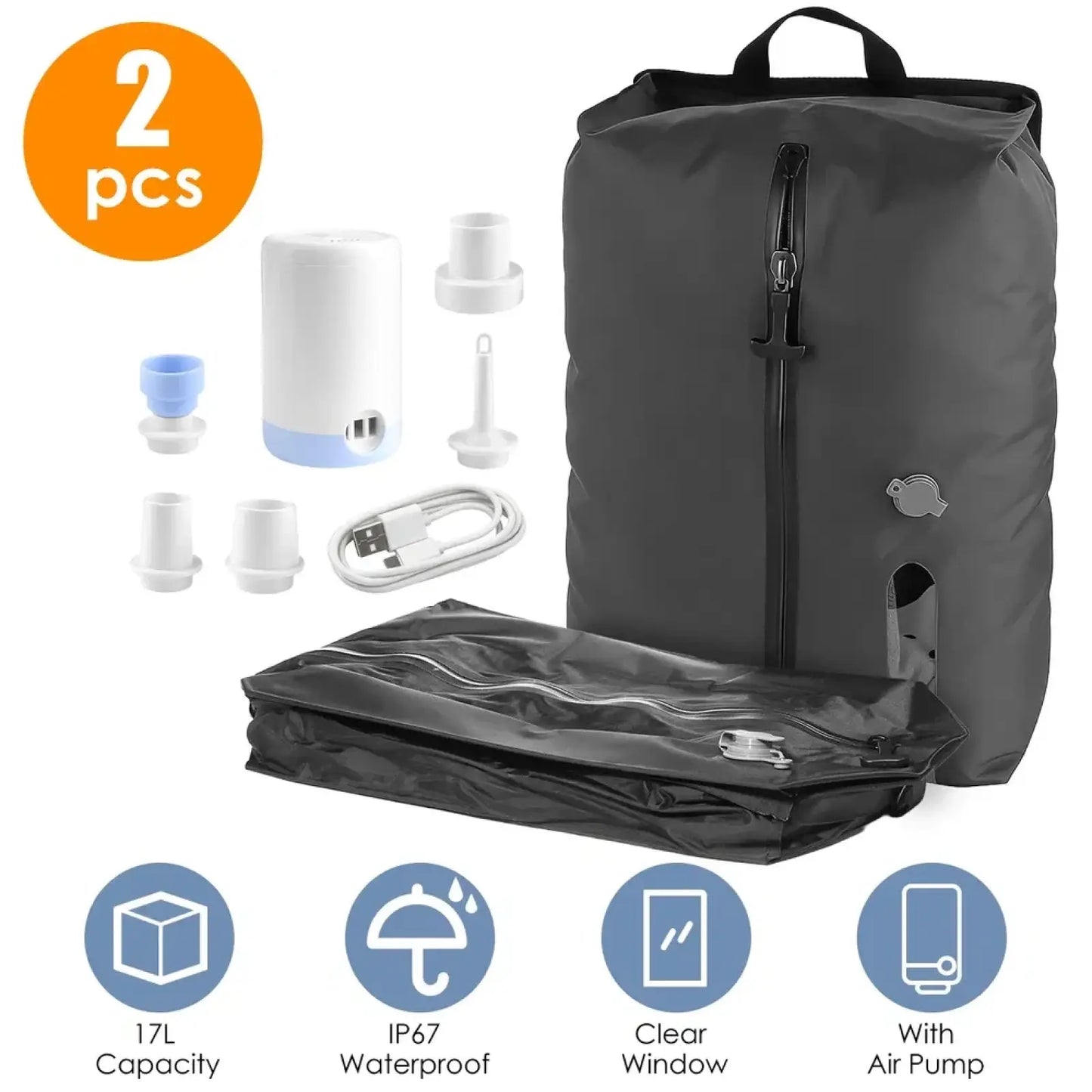 Waterproof Vacuum Compression Travel Backpack with Built-in Pump