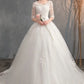 Lace v Neck High Waist Wedding Dress with Trailing Sleeves