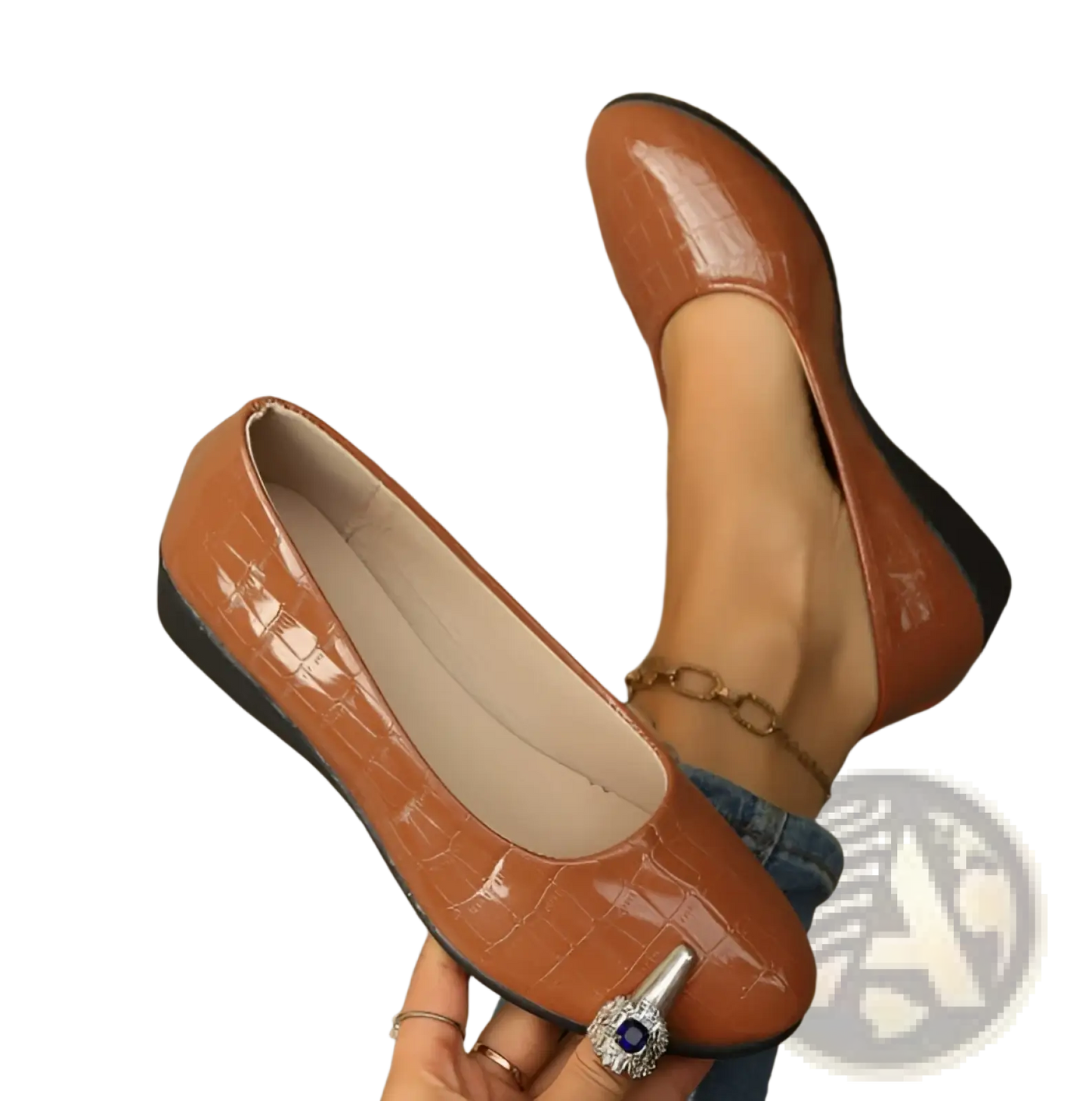 Wedge Flats Crocodile Embossed Patent Leather Shoes