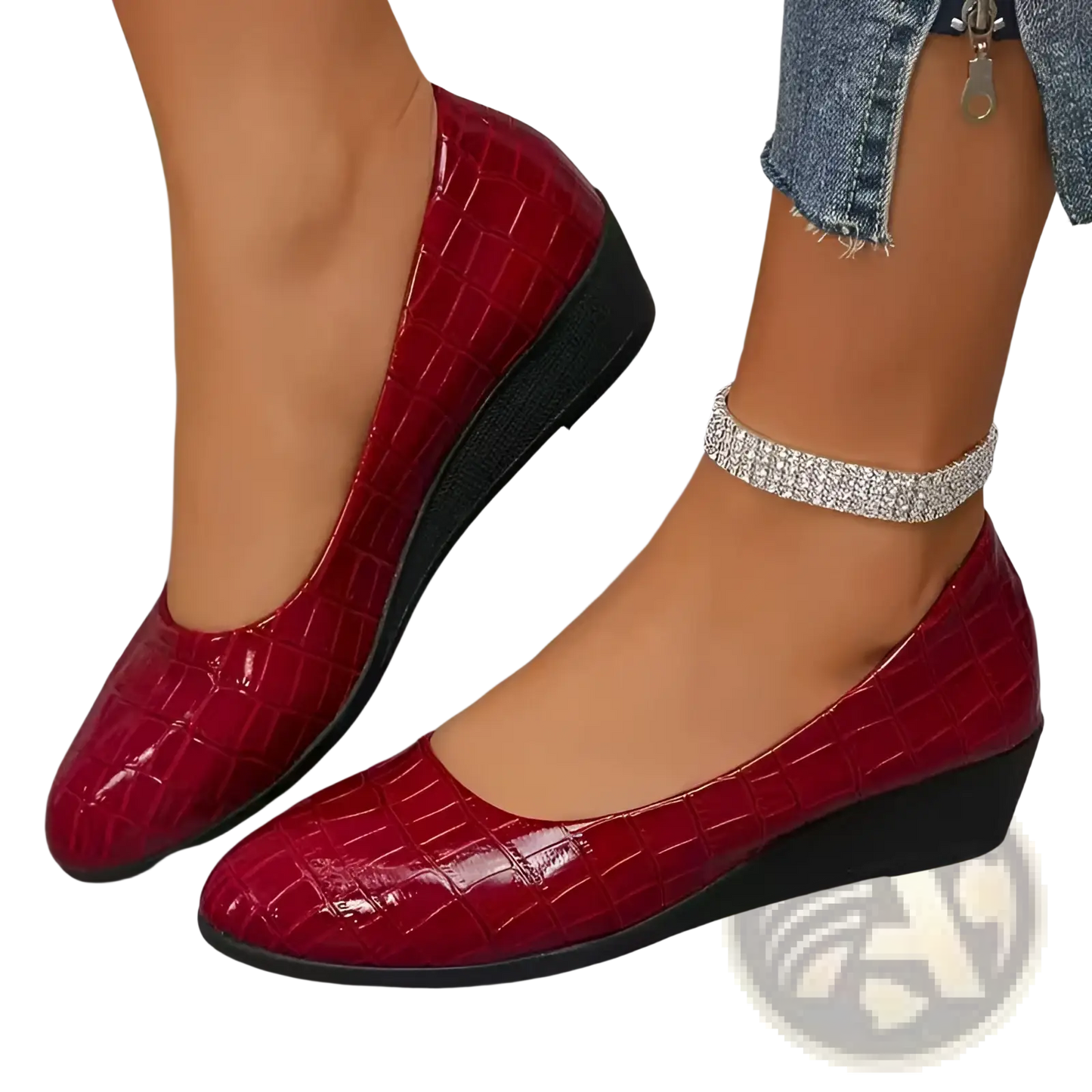 Wedge Flats Crocodile Embossed Patent Leather Shoes