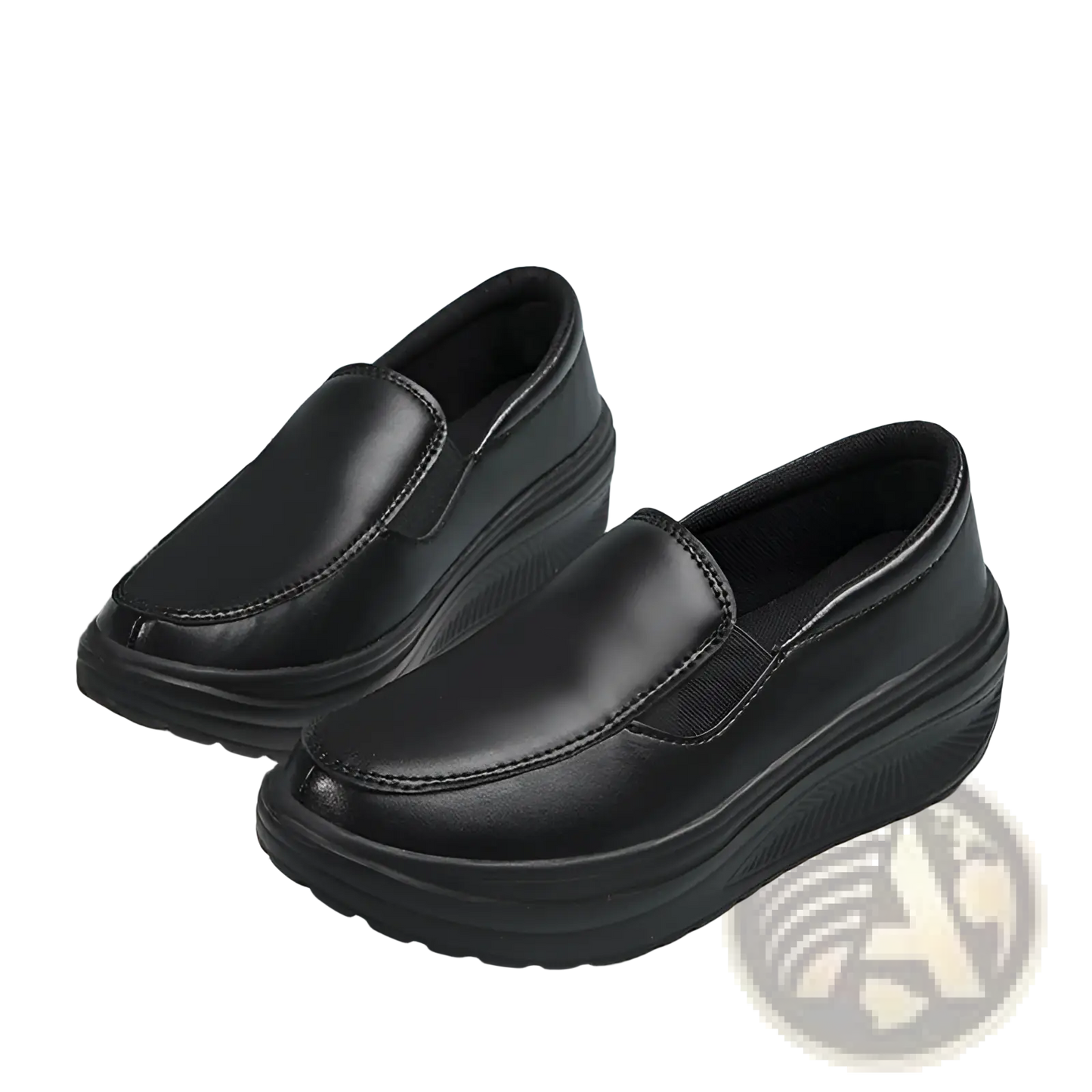Wedge Heel Platform Slip on Leather Shoes