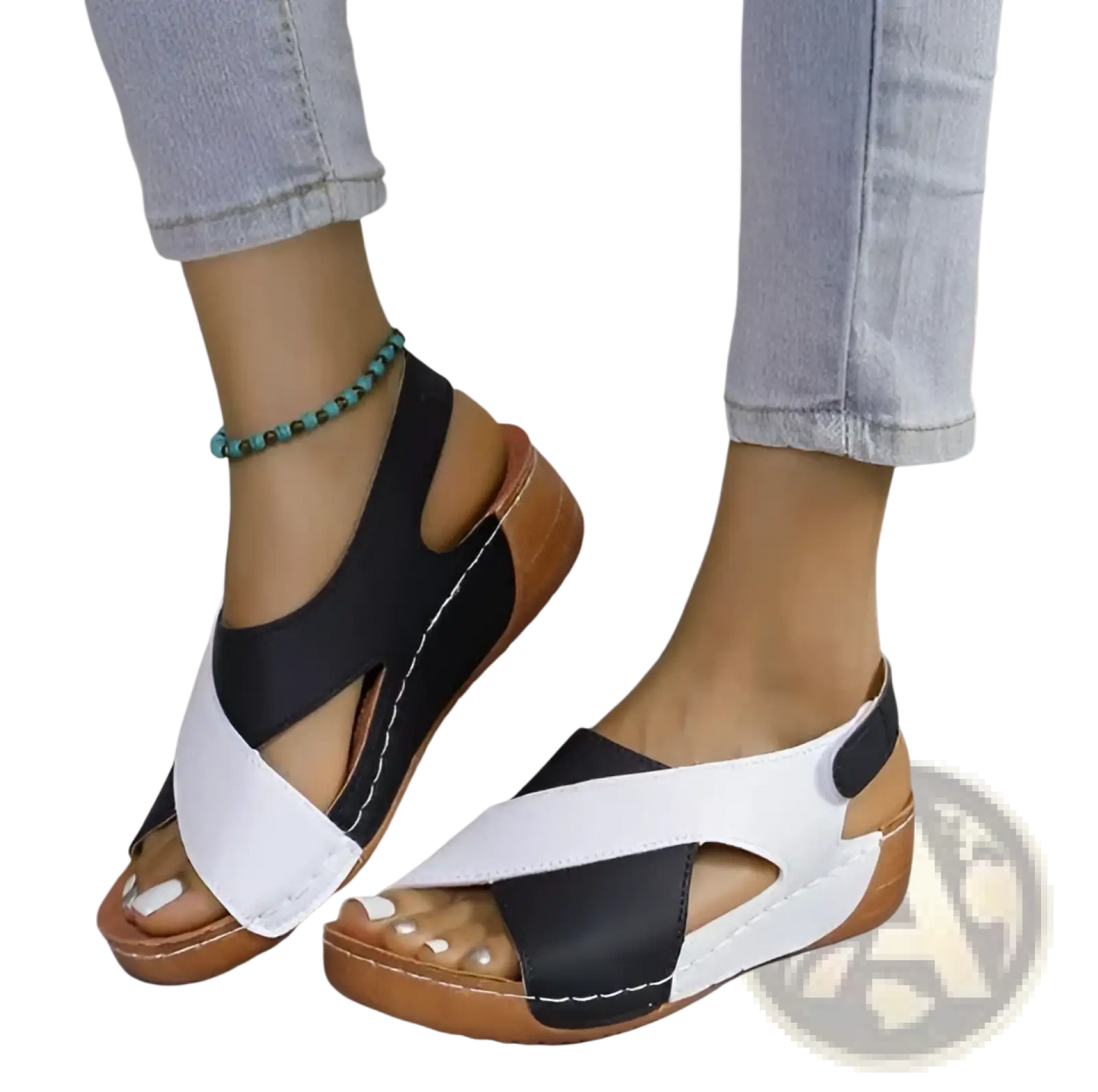 Wedge Sandals Colorblock Platform Cross Strap Shoes