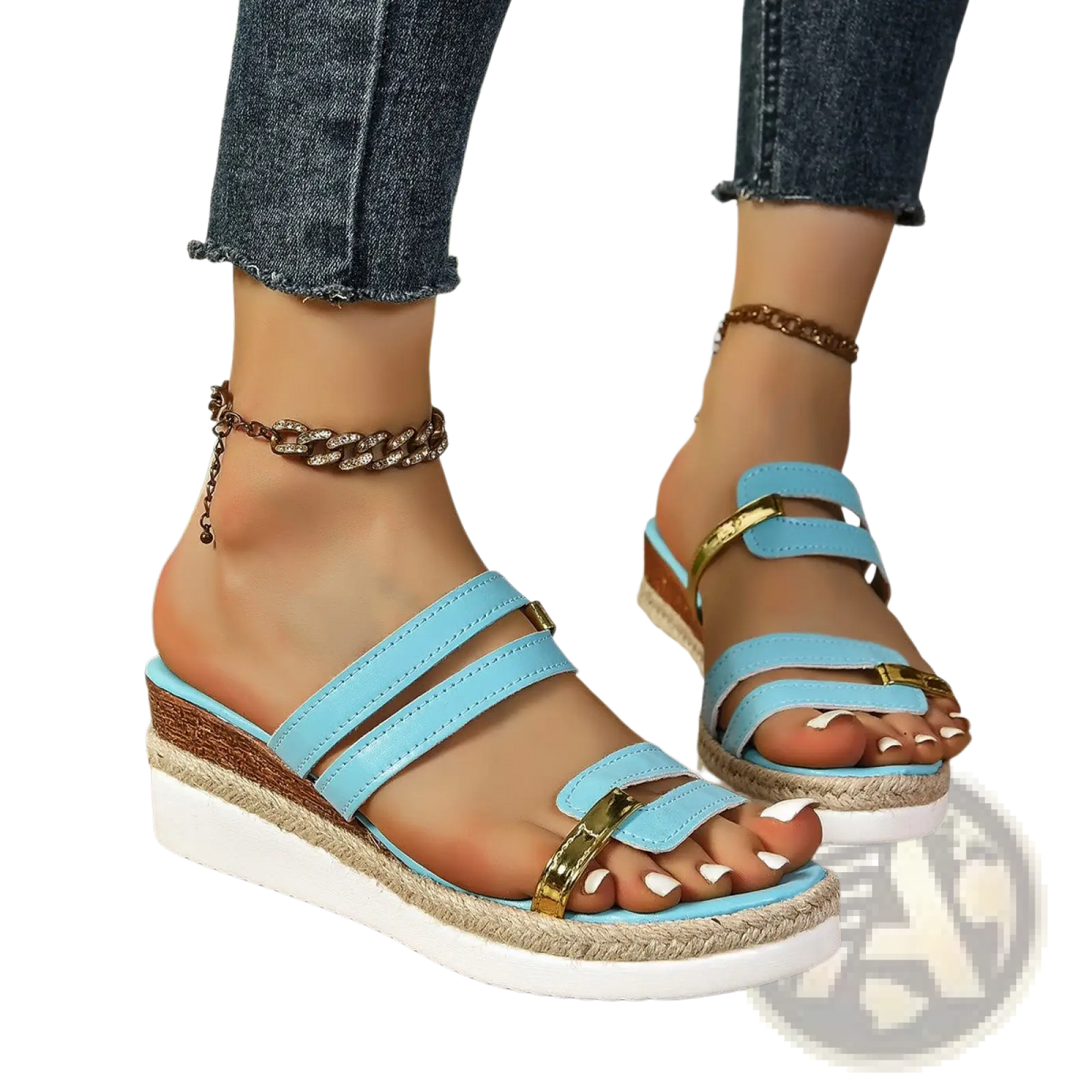 Wedge Sandals with Espadrille Heel and Metal Accents