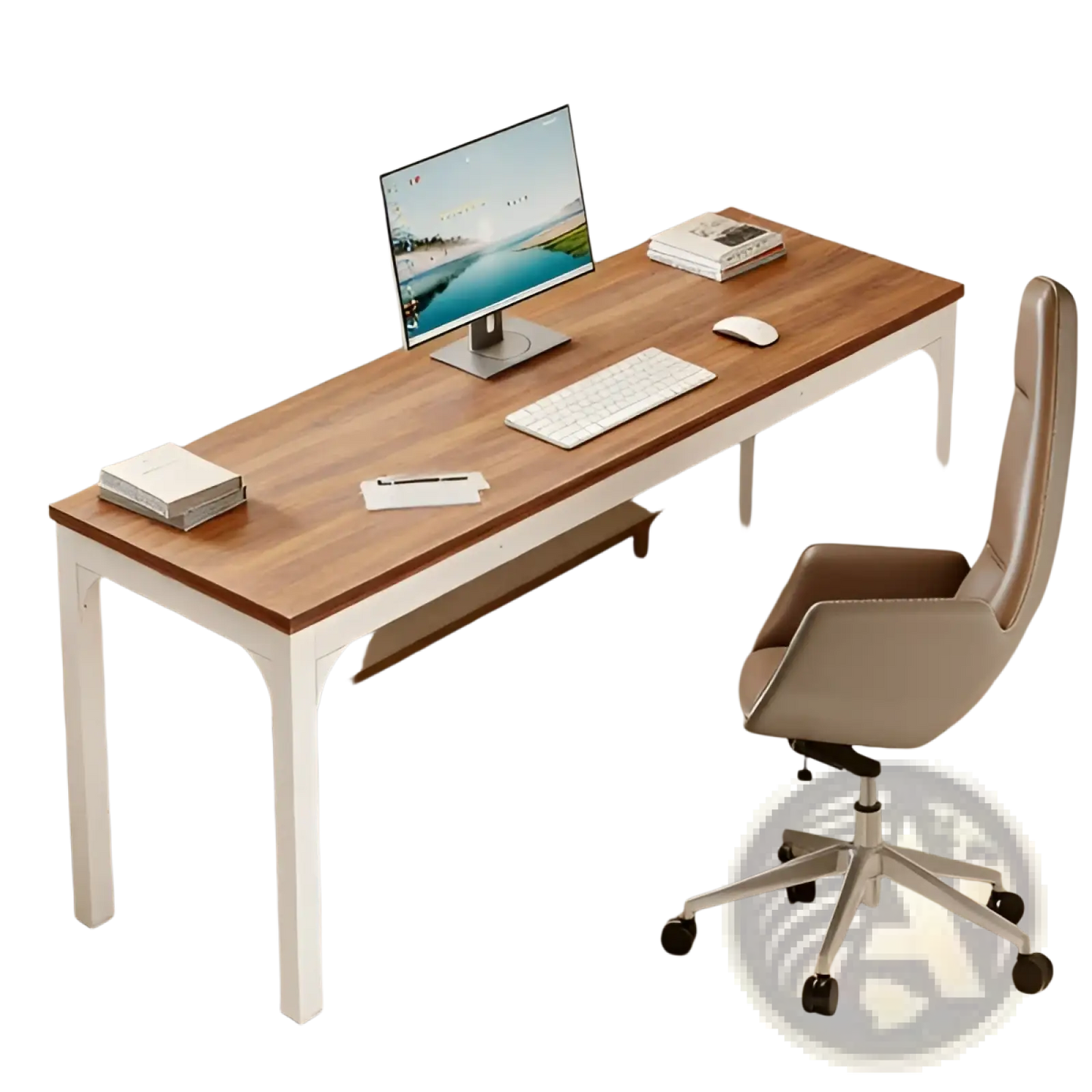 White Computer Desk with Minimalist Wood Top