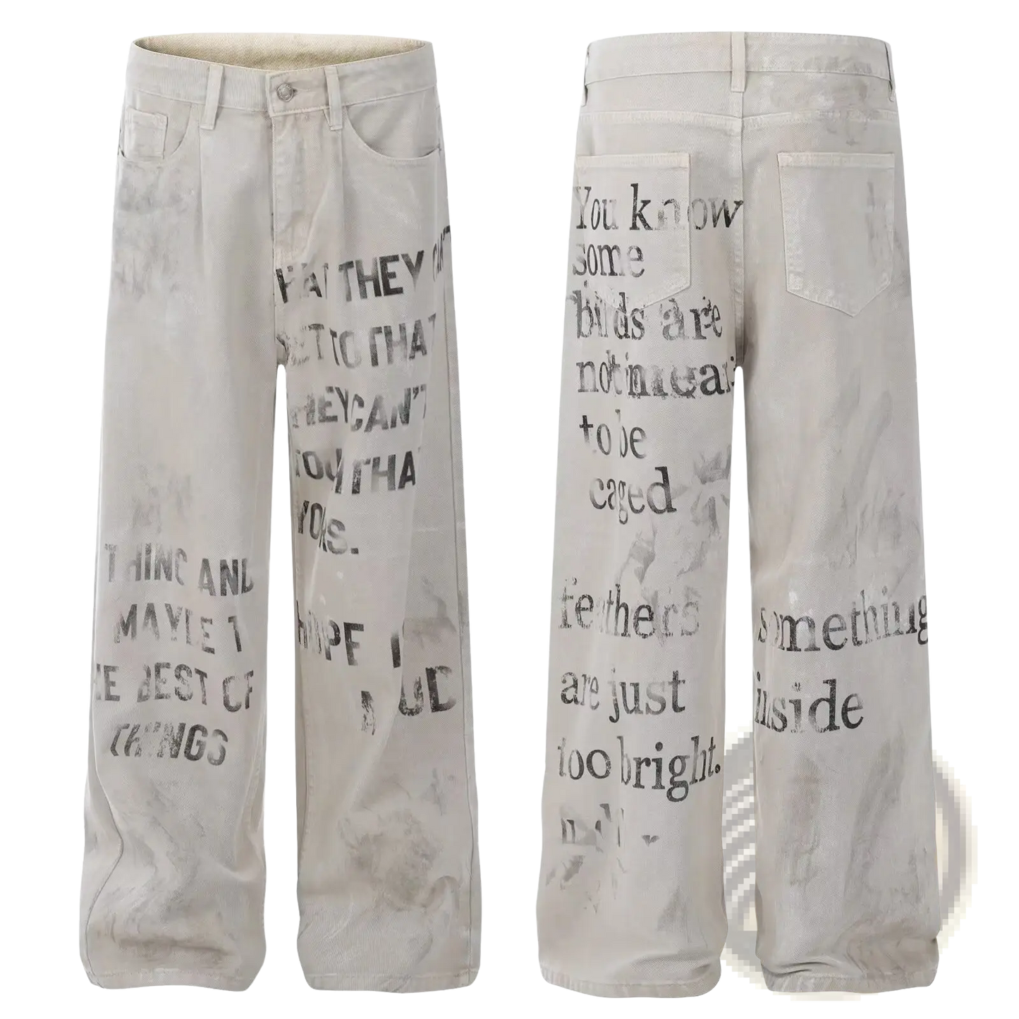 Off White Distressed Graffiti Print Cargo Jeans