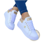 White Platform Sneakers with Bee and Glitter Accents