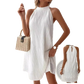 White Pleated Halter Backless Dress for Women
