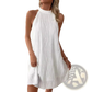 White Pleated Halter Backless Dress for Women