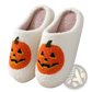 White Plush Jack-o-lantern Embroidered Halloween Slippers