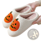 White Plush Jack-o-lantern Embroidered Halloween Slippers