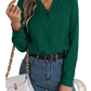 White Satin v Neck Wrap Blouse with Black Trim