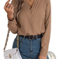 White Satin v Neck Wrap Blouse with Black Trim