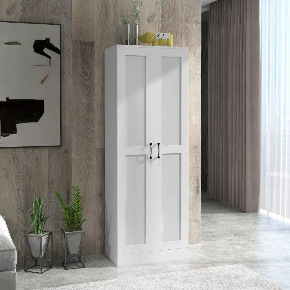 Modern Tall White Kitchen Pantry Cabinet with Adjustable Shelves