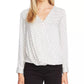 Vince Camuto Women's Fiesta Dot Wrap Front Long Sleeve Hammered Satin Blouse White Size X-Large