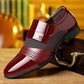 Men's Wine Red Patchwork Leather Buckle Dress Shoes