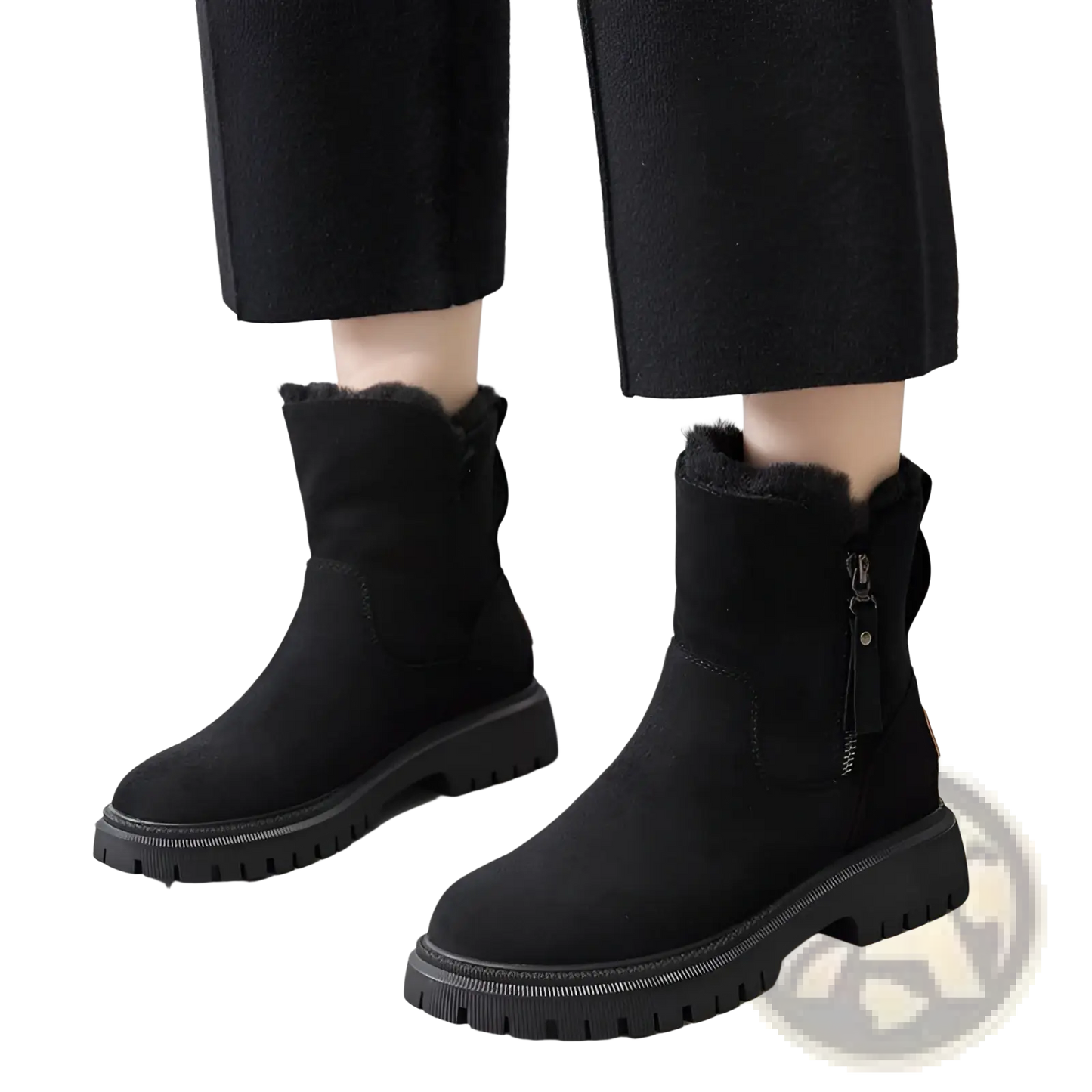 Winter Boots Women's Beige Suede Shearling Shoes