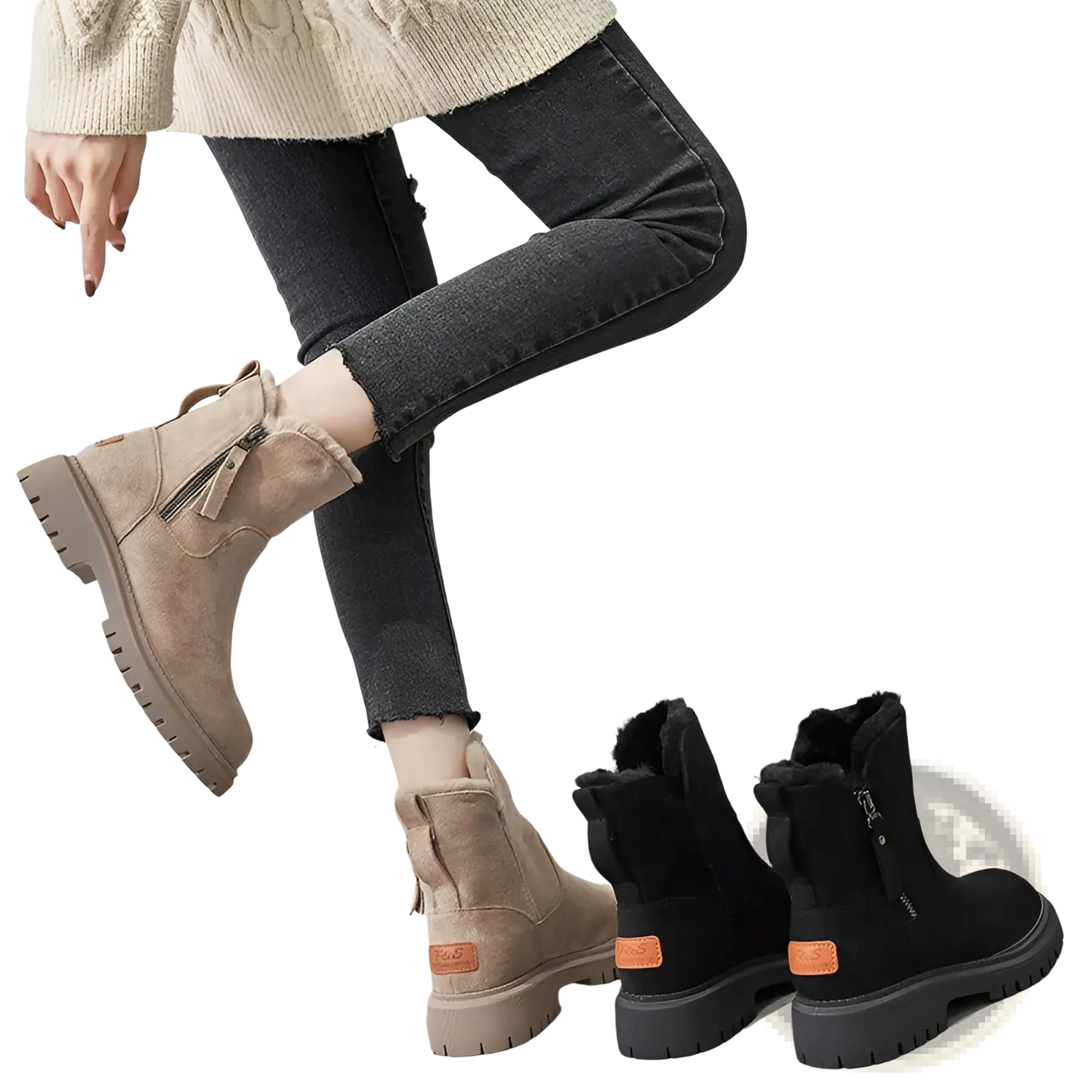 Winter Boots Women's Beige Suede Shearling Shoes