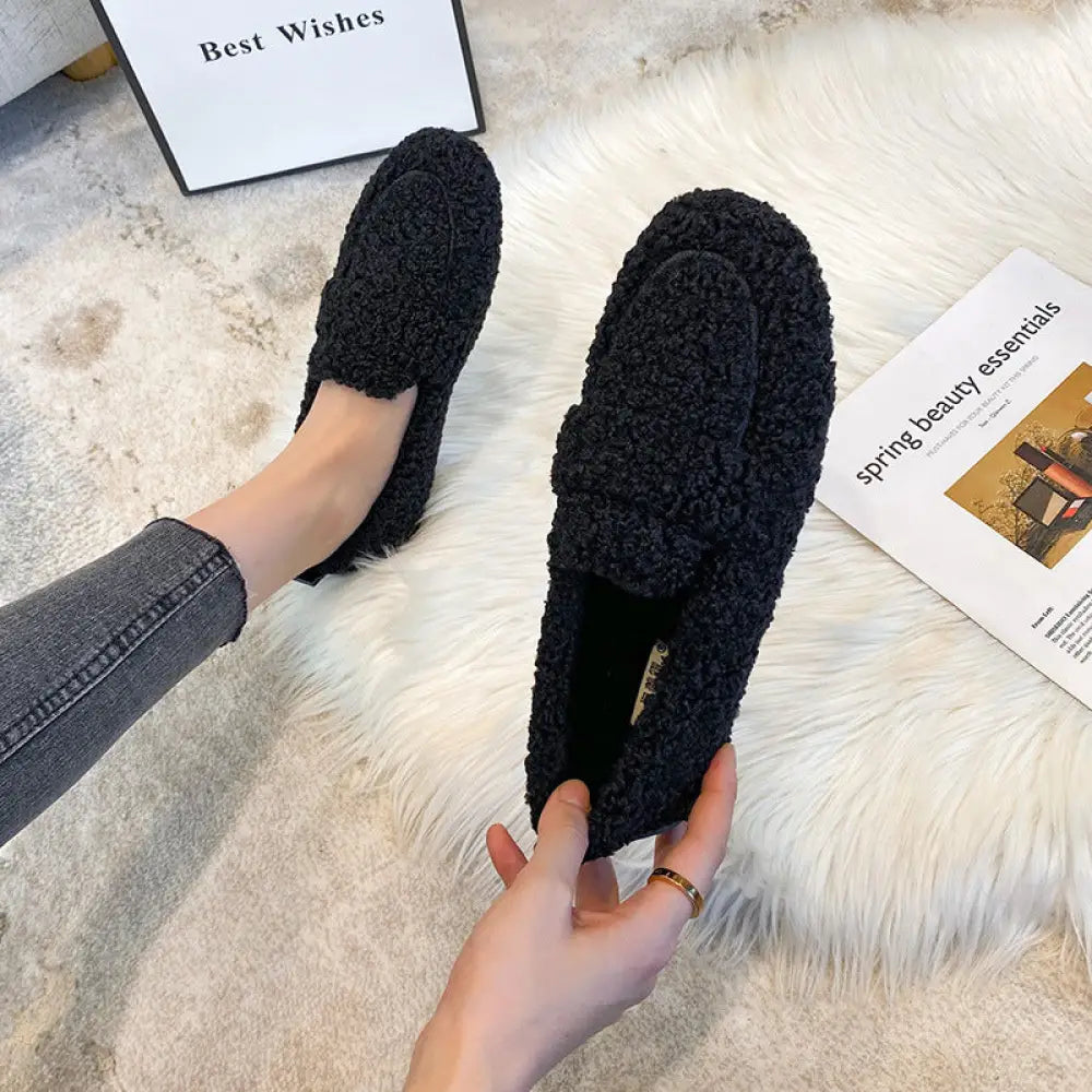 Plush Faux Shearling Winter Loafers with Chunky Sole
