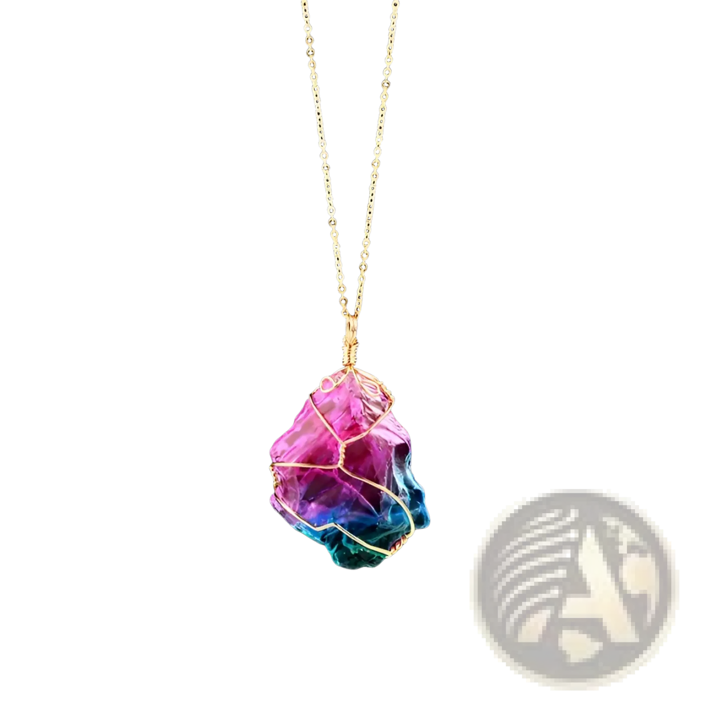 Wire Wrapped Rainbow Quartz Crystal Pendant Necklace